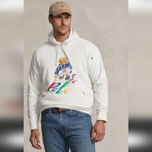 Polo Ralph Lauren Men's Cream Chic Polo Bear Paint Splatter Pullover Hoodie